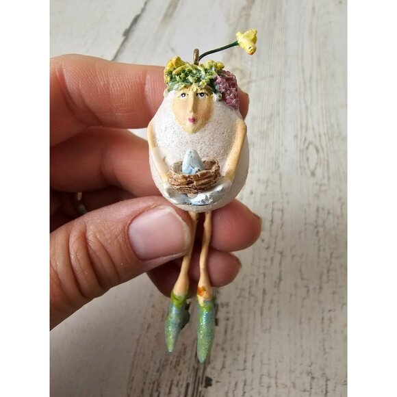 Dept 56 Patricia Brewster egg mini ornament as is lady Easter decor chick - Picture 2 of 9